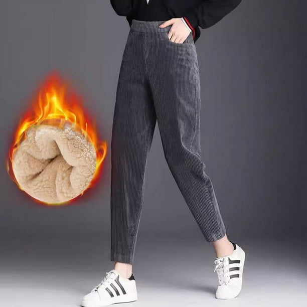 Pantalones harén de pana gruesa para mujer, pantalones con forro polar para otoño e invierno, pantalones casuales recortados populares para mujer, pantalones de rábano