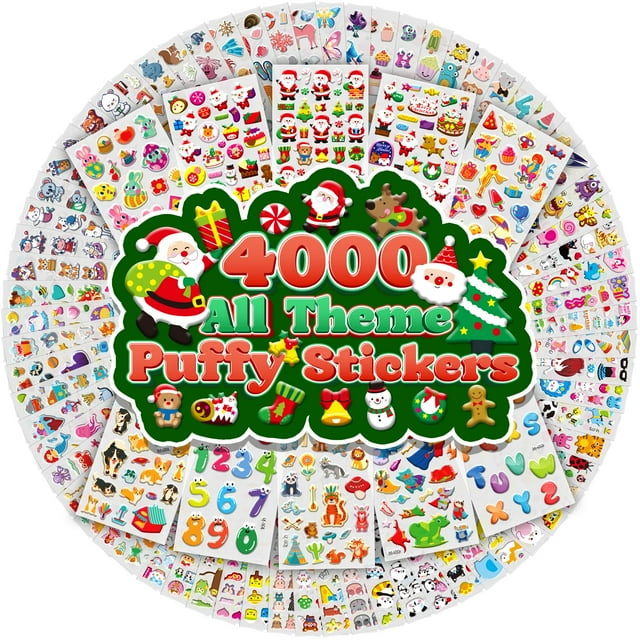 Puffy Stickers sinceroproduct para niños pequeños, más de 4000 pegatinas