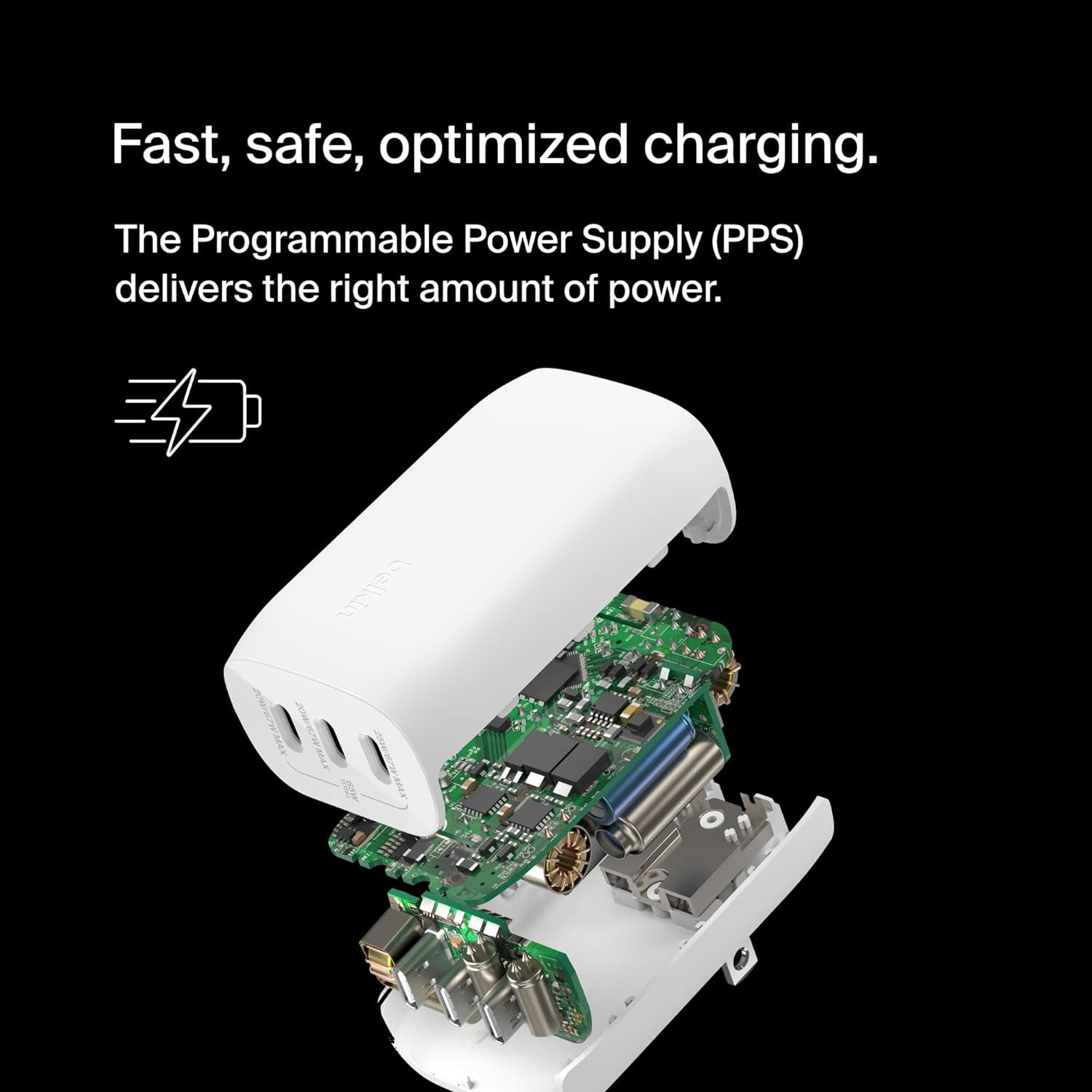 Belkin BoostCharge 3-Port USB-C Wall Charger with PPS 67W, USB-C PD 3.1 Enabled Fast Charging Charger for iPhone 16, MacBook Pro, AirPods, Galaxy, Nintendo Switch 2 & Other PD Enabled Devices - White