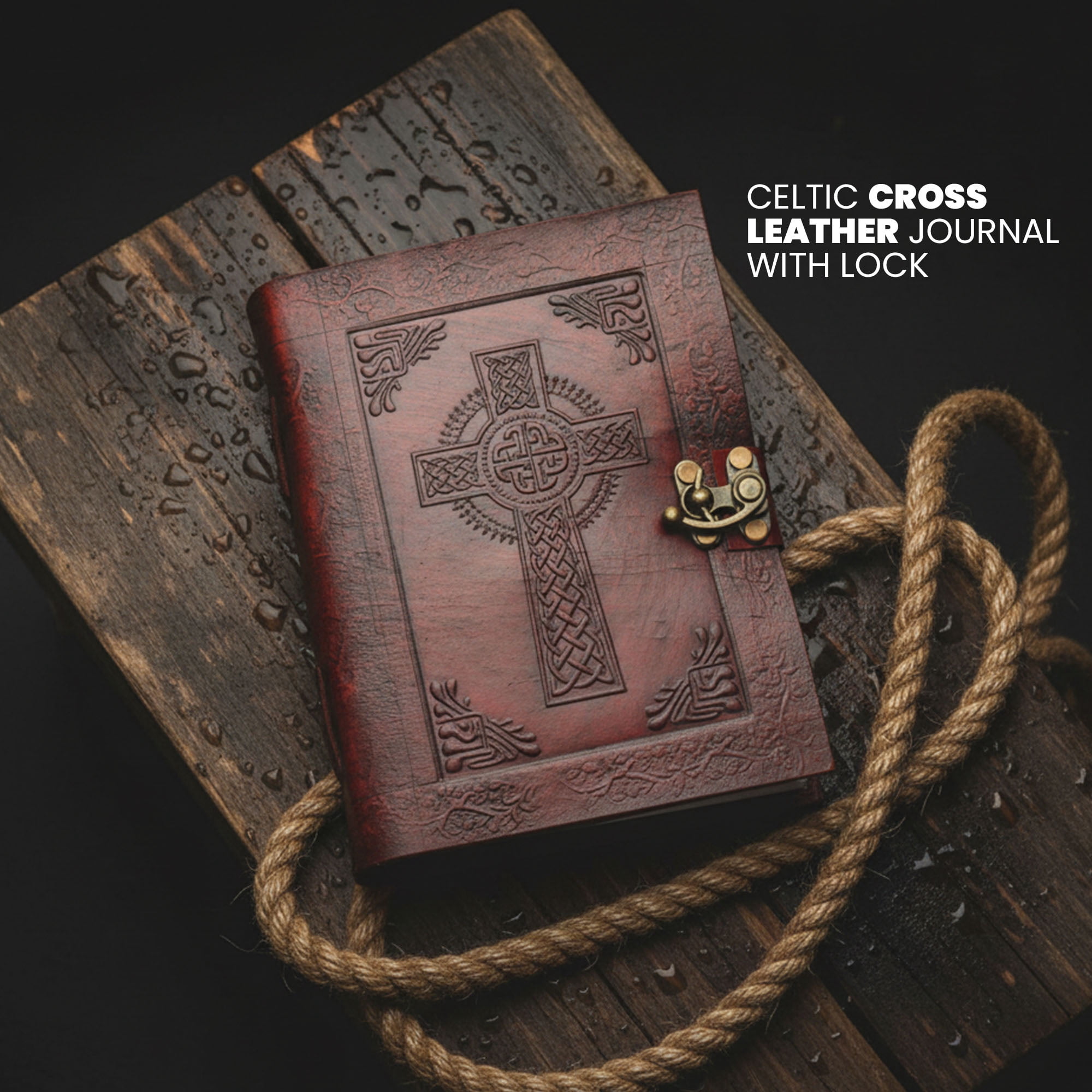 SZCO 5 x 7 Celtic Cross Leather Journal with Lock Embossed Cover Writing Notebook Diary for Notes Sketching Travel and Personal Use