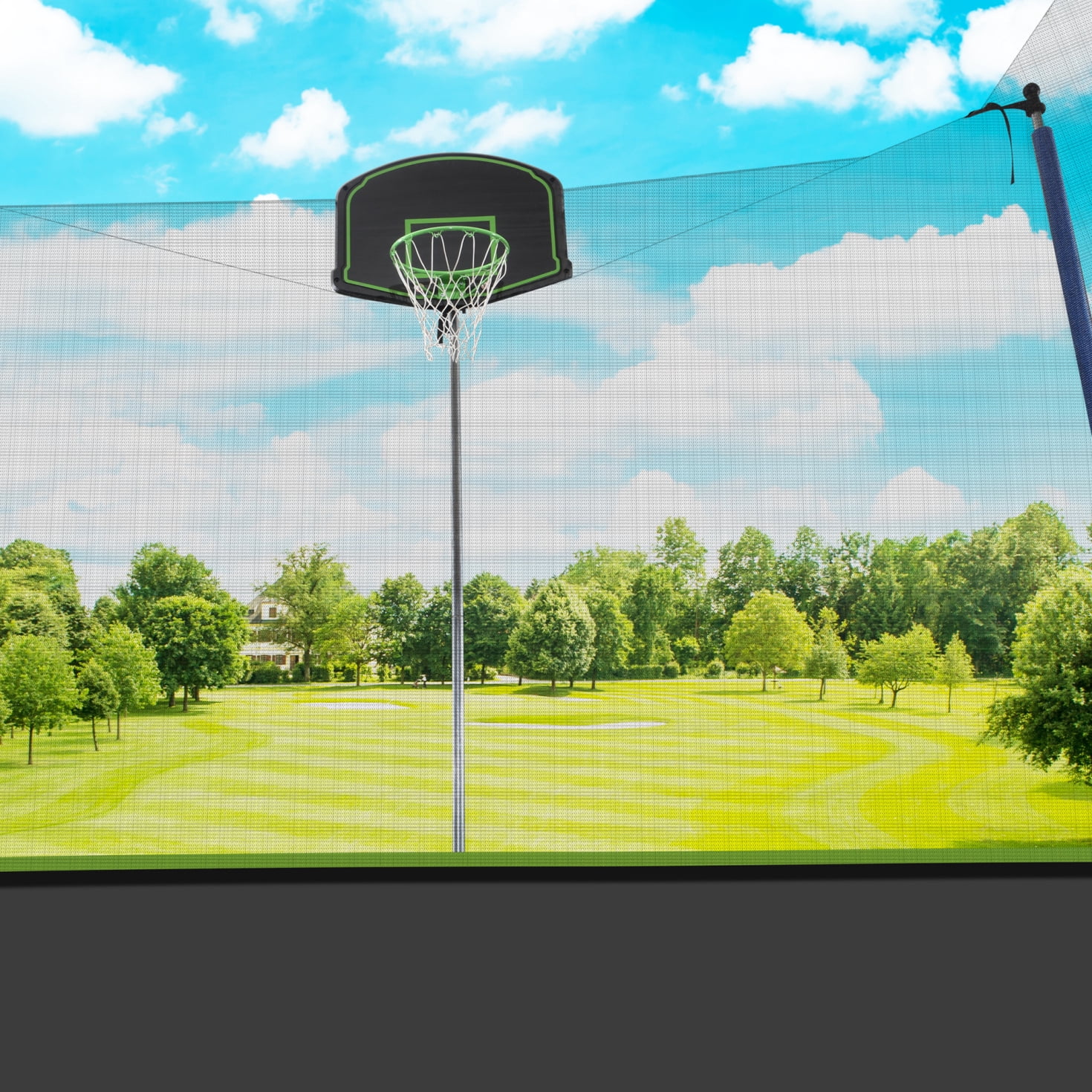 14FT Trampoline for Kids & Adults,Trampoline Set with Swing Slide Basketball Hoop and Ladder, Recreational Trampolines with Safety Net for Outdoor Indoor for Family Outdoor Activities, Green