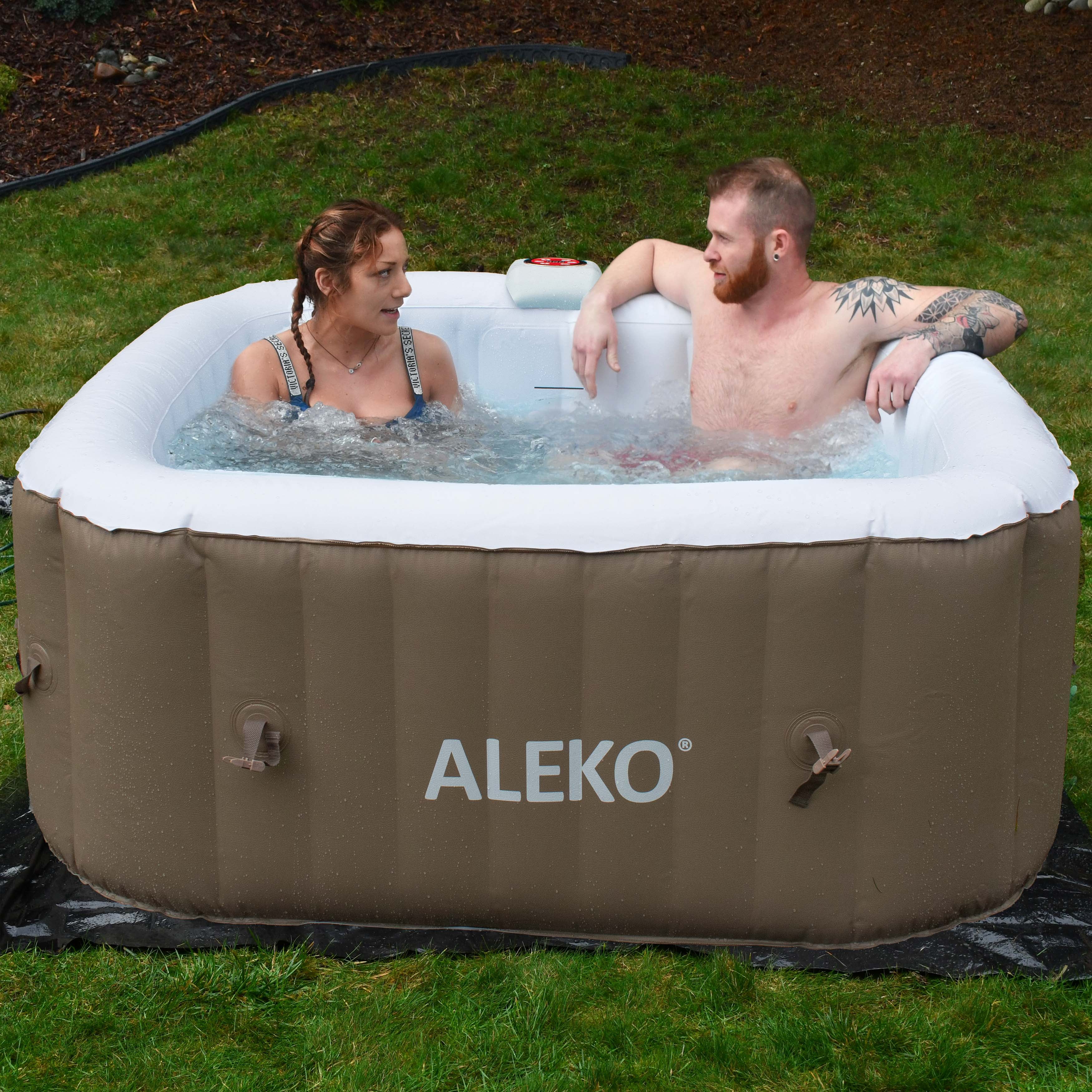 ALEKO 4 Person Square Inflatable 160 Gallon Hot Tub Spa with Cover