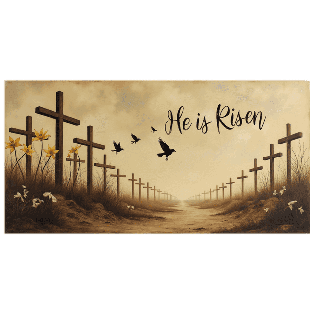 Stained Glass Style Easter Banner with He is Risen Message Background Decoration for Church Celebrations Easter Parties and Religious Gatherings