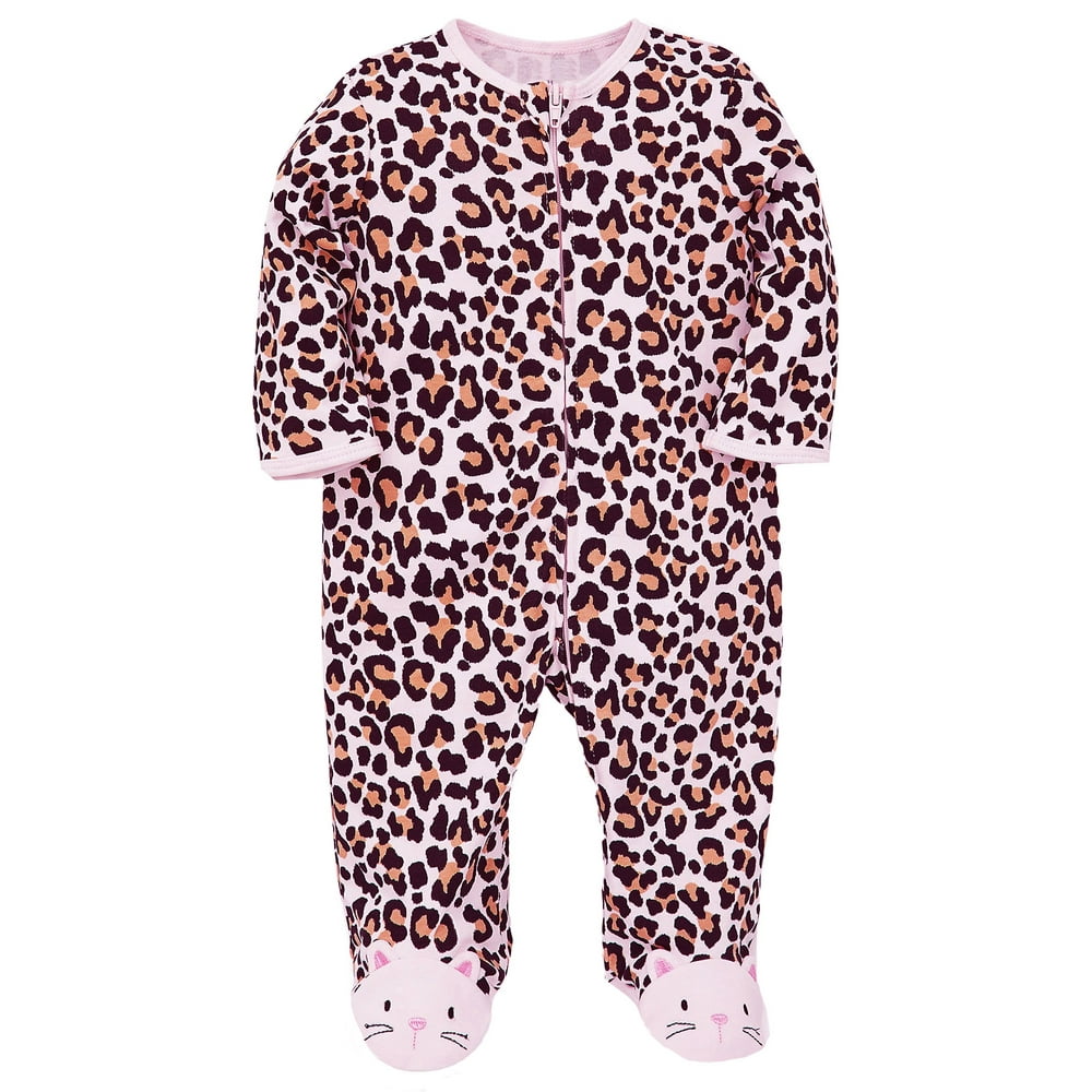 LTM Baby Baby Sleepers Pink Leopard Print OnePiece Zipper Footie