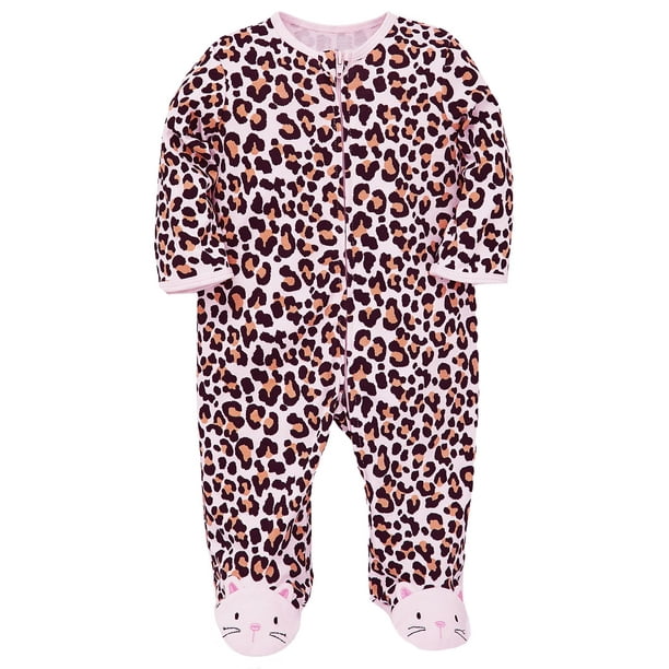 LTM Baby Baby Sleepers Pink Leopard Print OnePiece Zipper Footie
