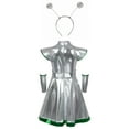 thumbnail image 6 of HCNTES Girls Alien Halloween Space Man Dress Up Metallic Dress With Arm Sleeves Alien Hair Hoop Set(5-6 Years,S9-Green), 6 of 6