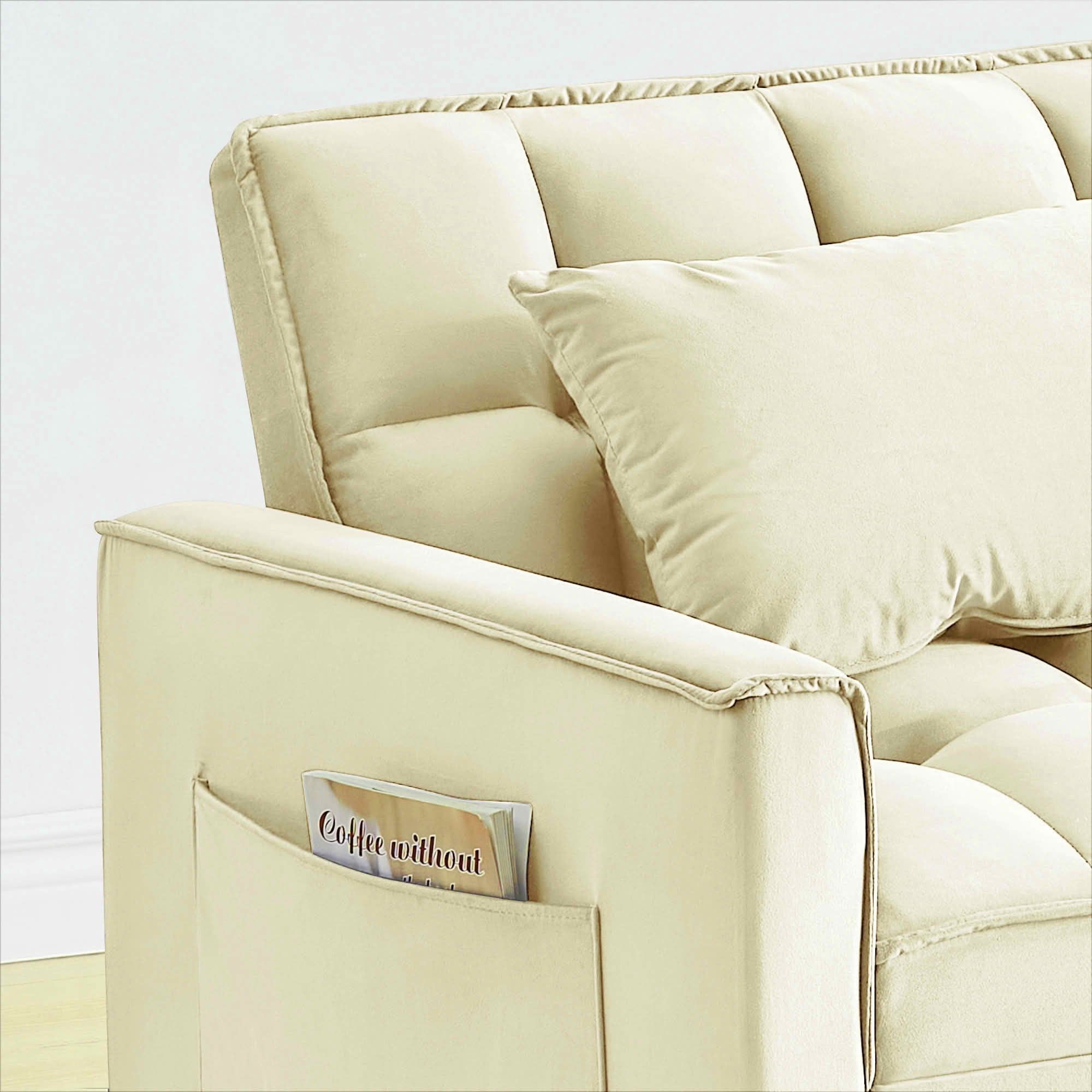 MAYEERTY White Velvet 3-in-1 Convertible Single Sofa Bed Chair, Multi-Angle Adjustable Back Recliner with Rolled Arms for Small Spaces