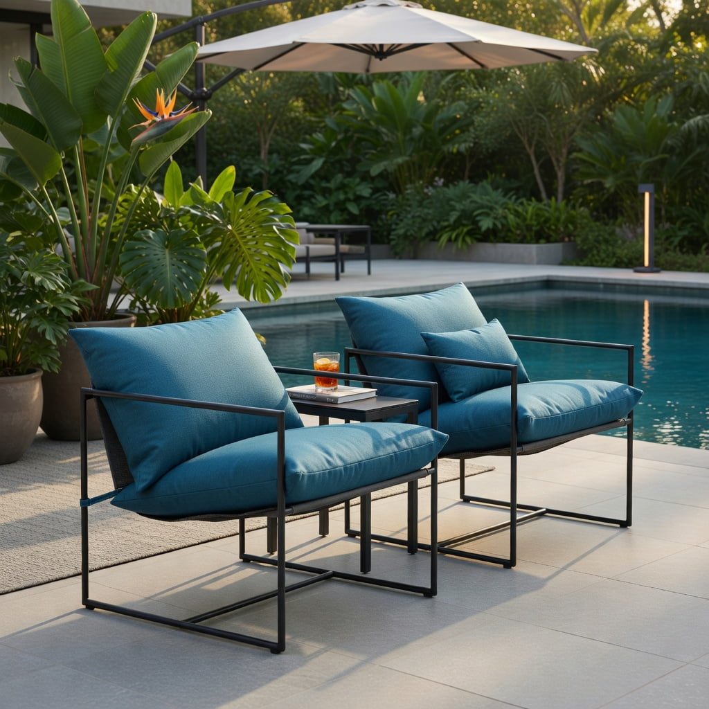 Hommoo 2-Pack Sling Accent Chairs with Black Metal Frame, Indoor/Outdoor Leisure Chairs, Weather-Resistant Fabric, Ergonomic Design, Navy