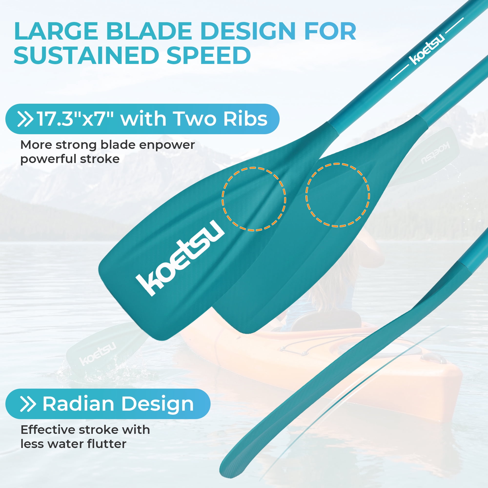 Kayak Paddle,KOETSU 2-in-1 Aluminum Alloy Boat Paddle Oars, Adjustable Canoe Board Paddles SUP Paddle Detachable 4 Piece, 85in,Green