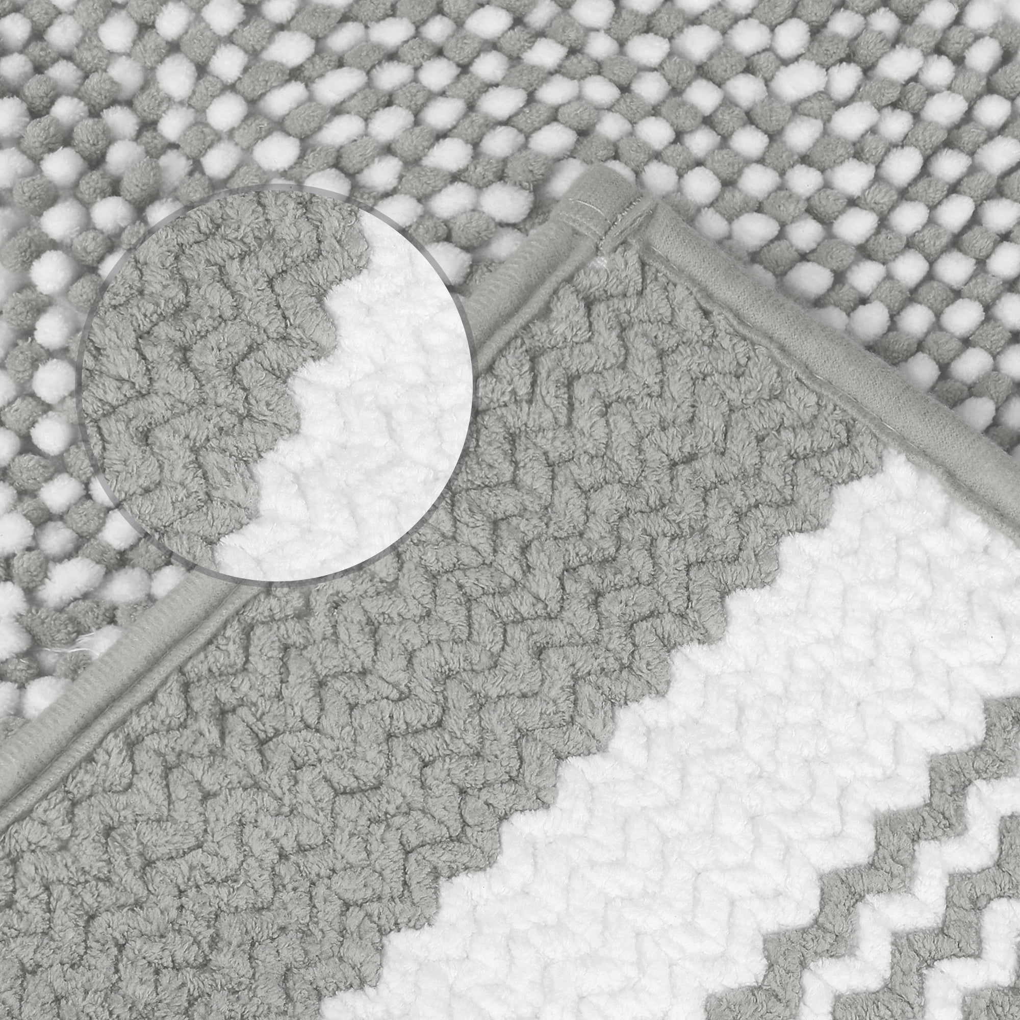 Unique Bargains Chenille Striped Bathroom Rug Mat Non-Slip Soft Plush Shaggy Bath Carpet Grey 16" x 24"