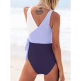 thumbnail image 3 of Women's One Piece Swimsuit Wrap Color Block Tie Side Bathing Suit, Purple M, 3 of 6