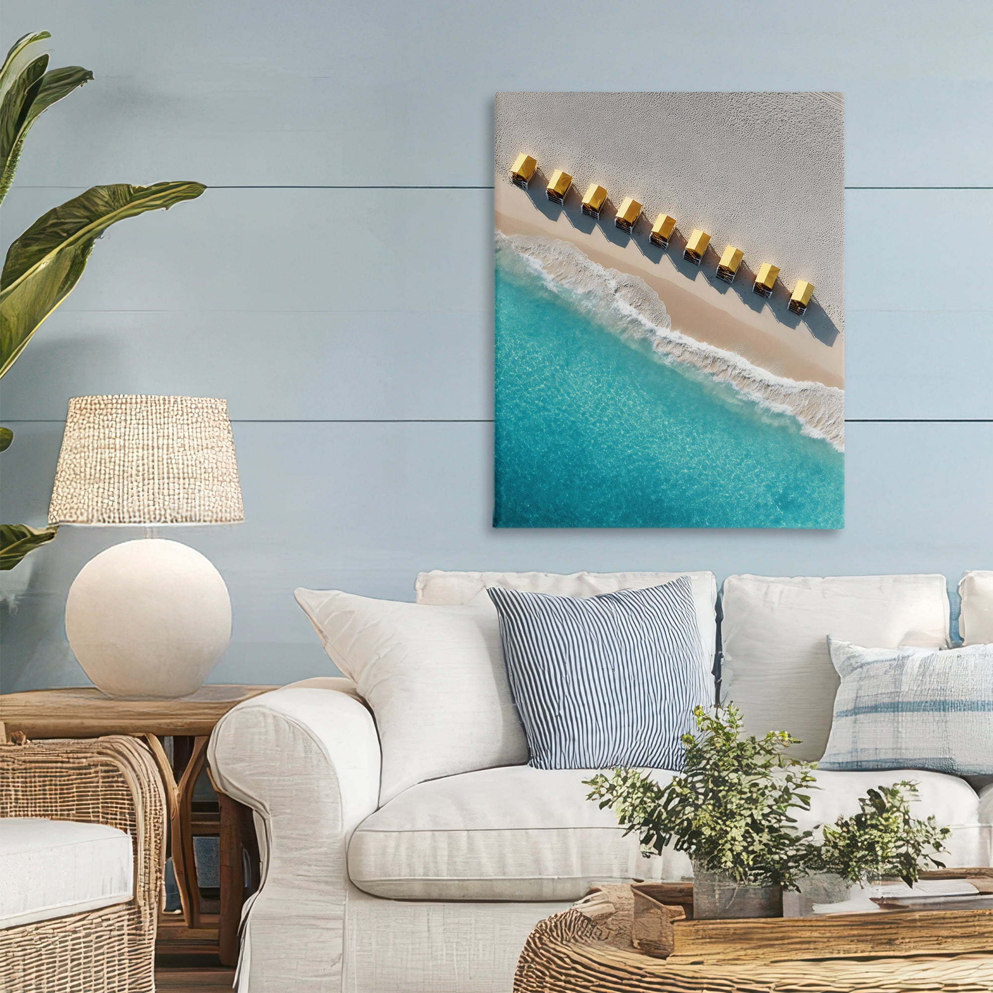 Stupell Industries Yellow Cabanas Along Shore Canvas Wall Art, design by Franklyn Gregory