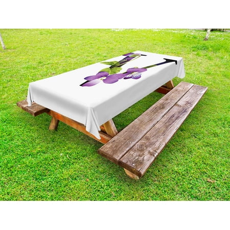 

Letter V Outdoor Tablecloth Viola Sororia Wildflowers on the V Natural Arrangement Floral Initial Decorative Washable Fabric Picnic Tablecloth 58 X 120 Inches Violet Green Black by Ambesonne
