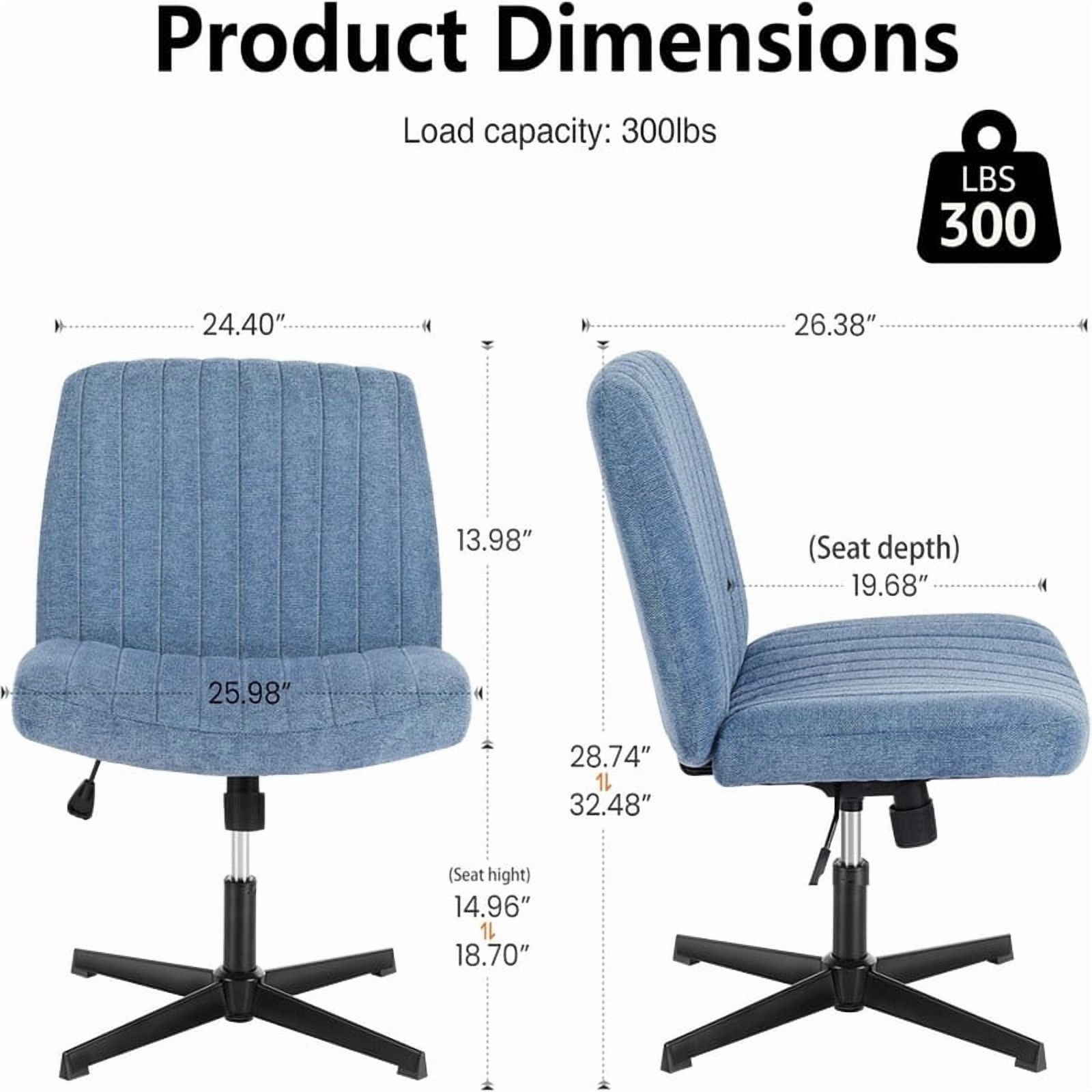 Kelno Linen Cross Legged Desk Chair Wide Seat Chair Ergonomic Height Adjustable Swivel Office Vanity Chair, Blue