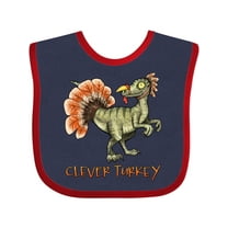 Inktastic Clever Turkey Thanksgiving Dinosaur Boys or Girls Baby Bib