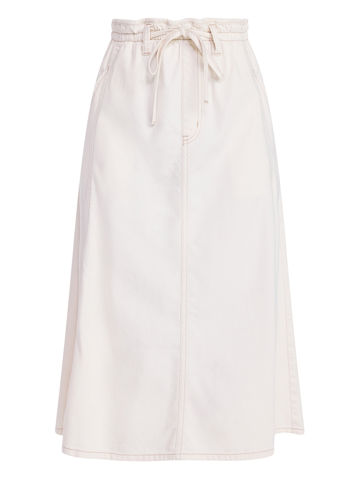 Time and Tru Women's Tie Waist Denim Midi Skirt, Sizes XS-XXXL