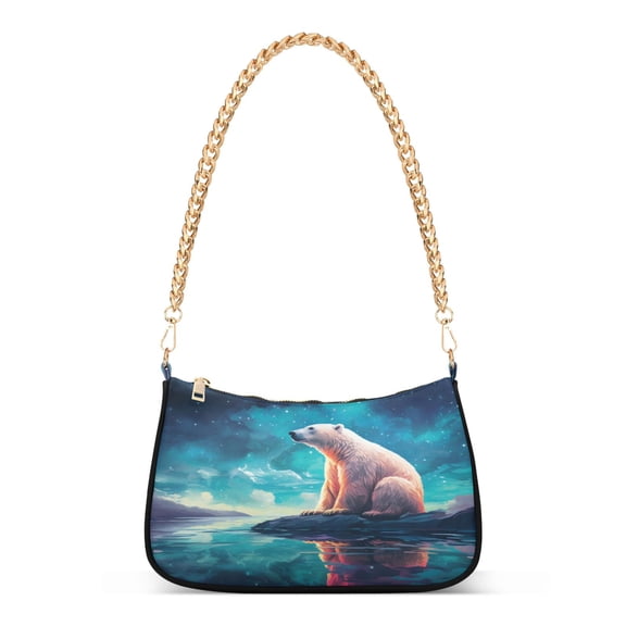 Ryvnso Polar Bear with Starry Sky Womens Chain Shoulder Bag Tote Handbags Clutch Hobo Purse with Zipper for Travel