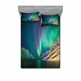 thumbnail image 2 of Ambesonne Nature Fitted Sheet & Pillow Sham Set, Aurora Borealis, Twinxl, Jade Green, 2 of 3