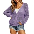 thumbnail image 3 of CAIXIA Womens Crochet Lightweight Cardigans Zip Up Hooded Long Sleeve Knit Sweaters Mesh Beach Swim Cover Up, 3 of 9
