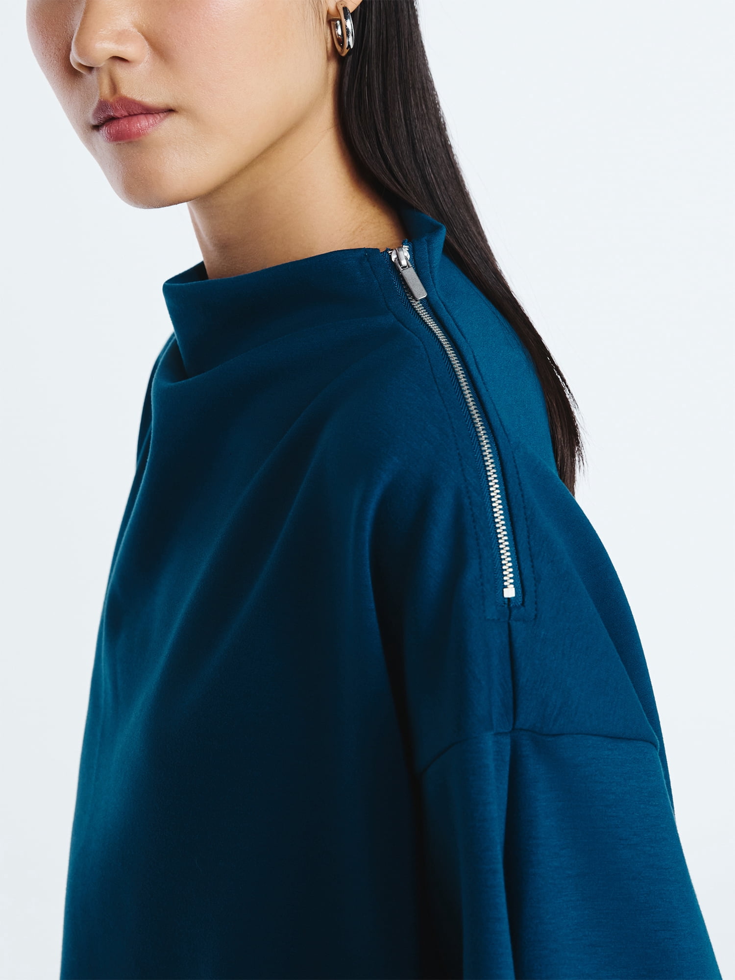 Scoop Women's New Scubaknit Zip Neck Top, Sizes XS-XXL