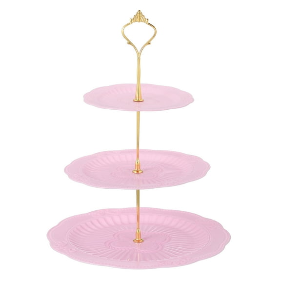 Uxcell 3-Tier Cupcake Stand Holder, Round Tiered Serving Tray 15/20/25cm Cup Cake Stand for Dessert Fruit Table Birthday Party Decoration Display, Pink (Butterfly)