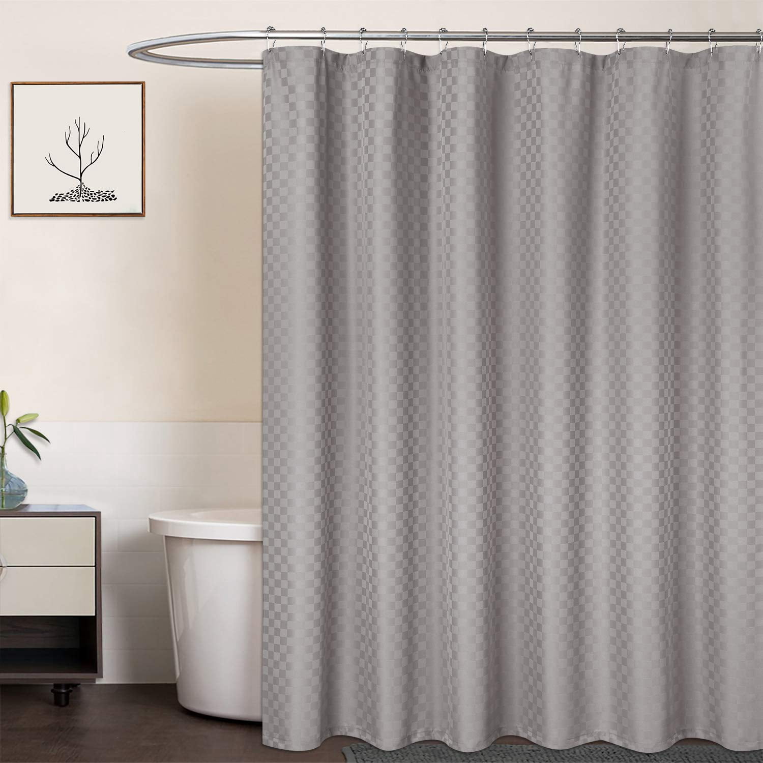 Grey Shower Curtain Fabric, Hotel Luxury 190GSM Heavy Duty Thick Cloth