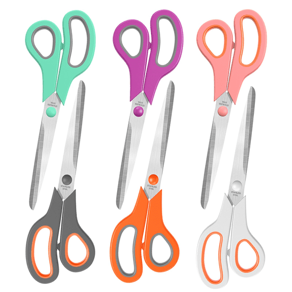 Scissors, 8.5" Scissors All Purpose Comfort Grip Stainless Steel Sharp Scissors for Office Home Supplies, Right/Left Handed, 6 Piece Set(6 Pack)