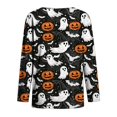 thumbnail image 5 of Halloween Tops for Women Cute Ghost Pumpkin Printed V Neck Quarter Button Long Sleeve Fashion Festival Party Top Black S, 5 of 5