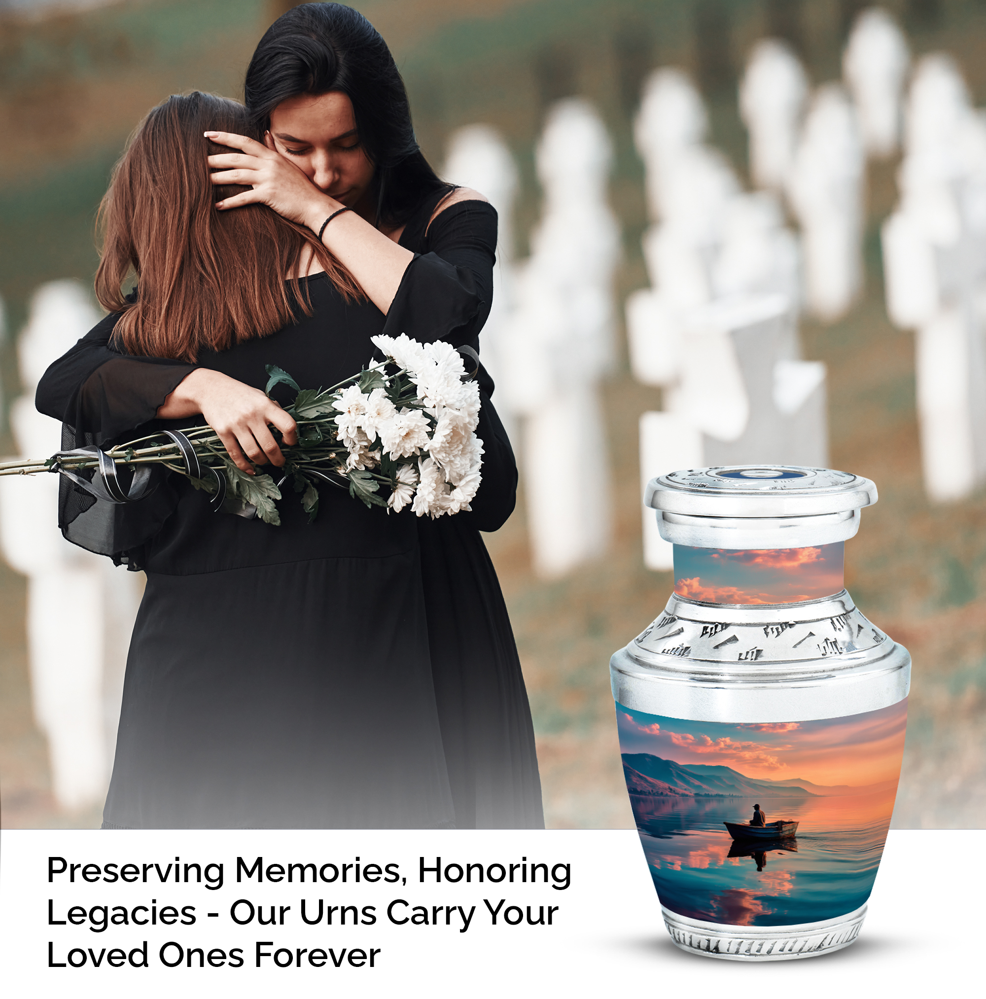 MUKTIVE Fishing Alone Cremation Urns for Human Ashes Adult Female Keepsake - River, Mountains Small Burial Urn for Adult Human Ashes - Handcrafted Cremains Containers - Remembrance Gift (3 Inch)