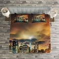 thumbnail image 3 of Ambesonne City Quilted Bedspread Set 3 Pcs, Fantasy Sky NYC Sunset, Queen Size, Multicolor, 3 of 3