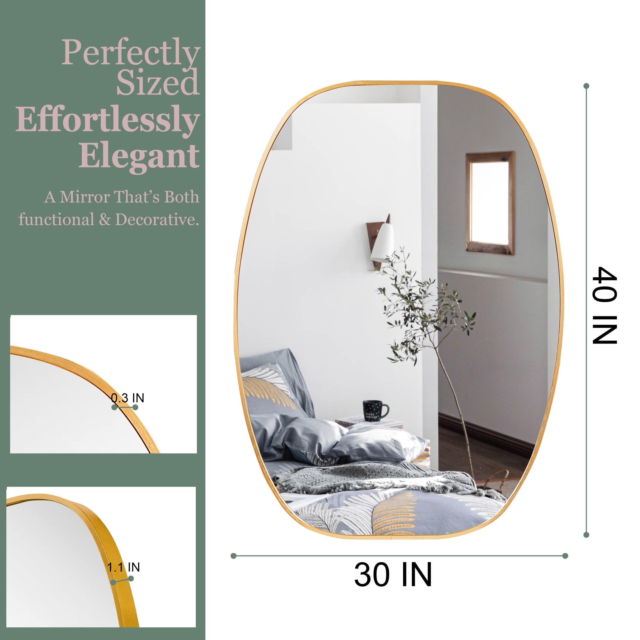 Noble House 30"x40" Unique Metal Framed Oval Wall Mirror, Modern Oblong Vanity Mirror for Bathroom & Entryway, Gold