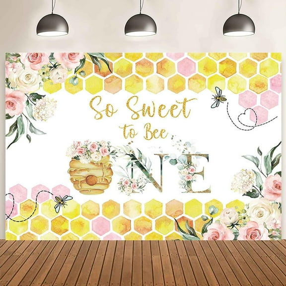 Bee Theme 1st Birthday Backdrop for Girls Colorful Honeycomb Pastel Floral Photography Background So Sweet to Bee One Princess Bday Party Decoration Cake Smash Banner Photo Studio Props