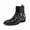 Black, variant on Men's Patent Leather Ankle Boots with Chain & Buckle, Pointed Toe Block Heel Edgy Fashion Chelsea Boots, Nightclub, Stage & Streetwear