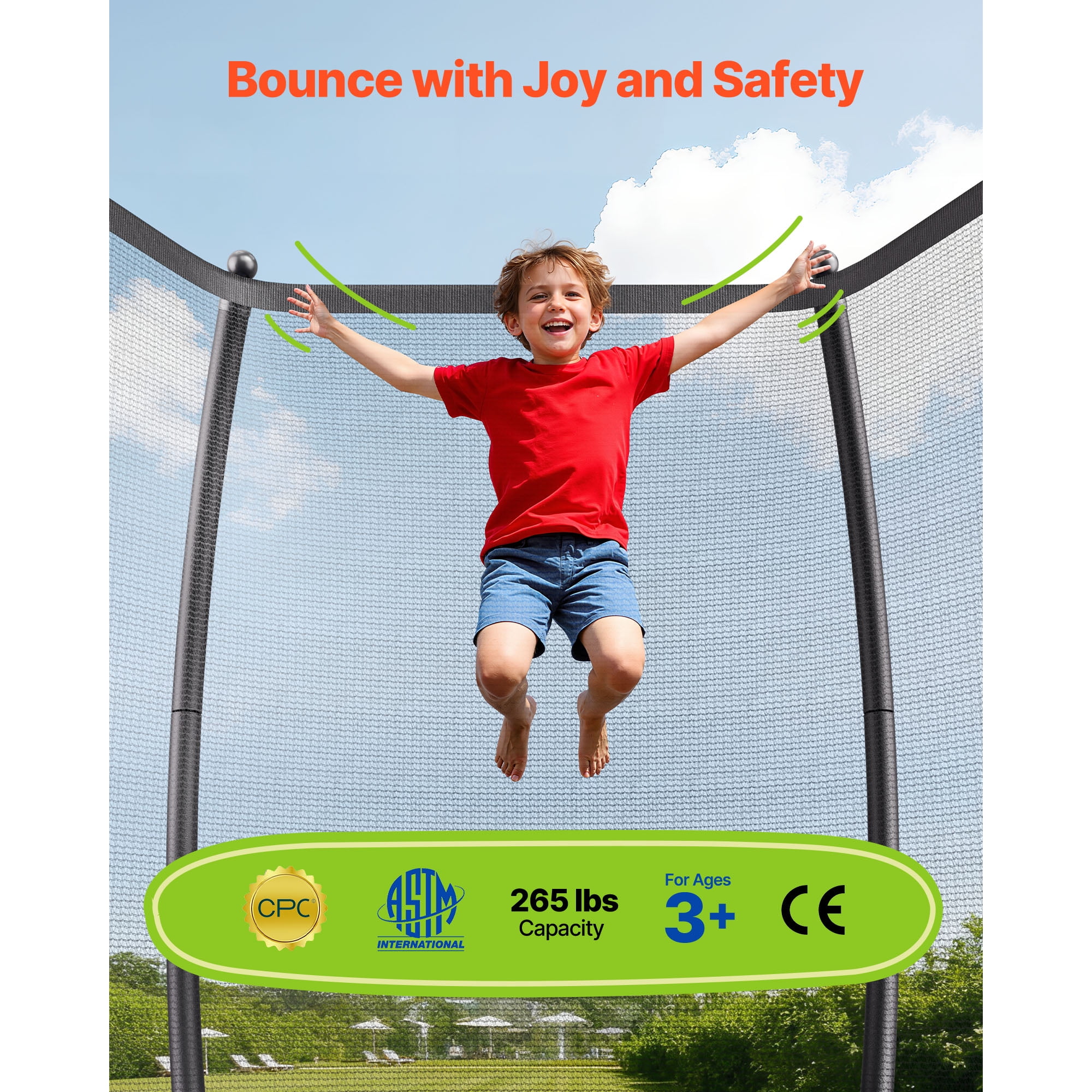 KFFKFF 16FT Outdoor Recreational Trampoline with Safety Enclosure Net, Durable Padding, ASTM Certified, Supports Up to 475 lbs, Rust-Resistant Design for Backyard Fun