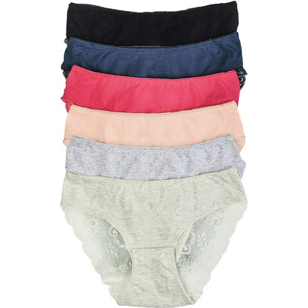 

ToBeInStyle Women s 6 Pack Scallop Edge 2 Trim Cotton Bikini Panties - Small