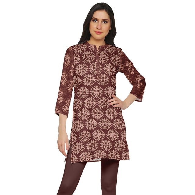 Moomaya Kurta Mini en Poly-Crêpe Tunique d'Été Kurtis Courts Imprimés pour Femmes