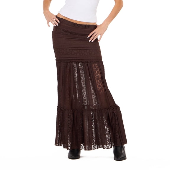 Forever 21 Women’s Lace Maxi Skirt with Tiered Hem Mid Rise Fit Elegant Casual Style, XS-XL