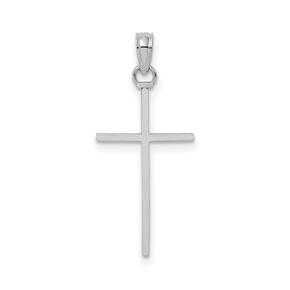 10K White Gold 3-D Polished Stick Cross Charm with Rhodium Plating, 21.5 mm