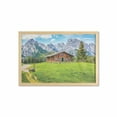 thumbnail image 1 of Alps Wall Art with Frame, Wooden House on Mountain Valley Meadow Swiss Hiking Panorama, Printed Fabric Poster for Bathroom Living Room, 35" x 23", Lime Green Purple Grey, by Ambesonne, 1 of 2
