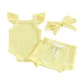 thumbnail image 1 of Infant Baby Girl Summer Clothes Ribbed Ruffle Sleeveless Romper Drawstring Bloomer Shorts Headband Outfits Blue 0-3 Months, 1 of 7