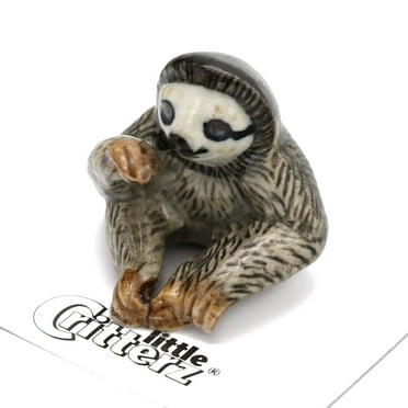 Little Critterz Gray Three-toed Sloth "Buttercup" - Home Decor Animal Decorative Figurine Birthday Gift - Miniature Porcelain Figurine