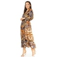 thumbnail image 4 of Sakkas Katty Women's V Neck Midi Casual Boho Maxi Long Sleeve Dress Floral Print - 557-Brown - L/XL, 4 of 5