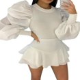 thumbnail image 1 of PENGXIANG Femmes Couleur Unie Col Rond Manches Bouffantes Slim Fit Chandail Côtelé, 1 of 4