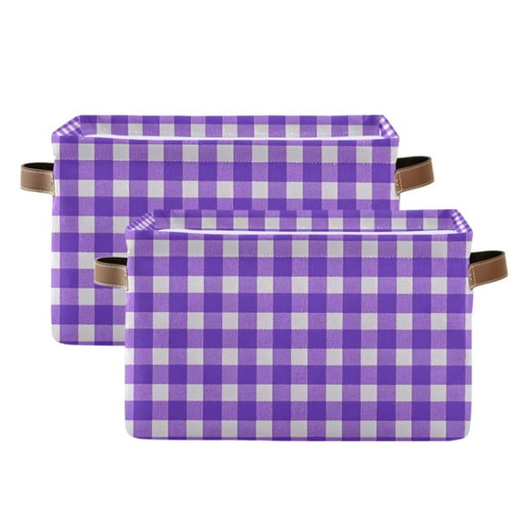 Ryvnso Purple Checkered Grid Storage Basket Large Bin Foldable Boxes Toys Organizer 14.2x10.2x8.3in 2 PCs