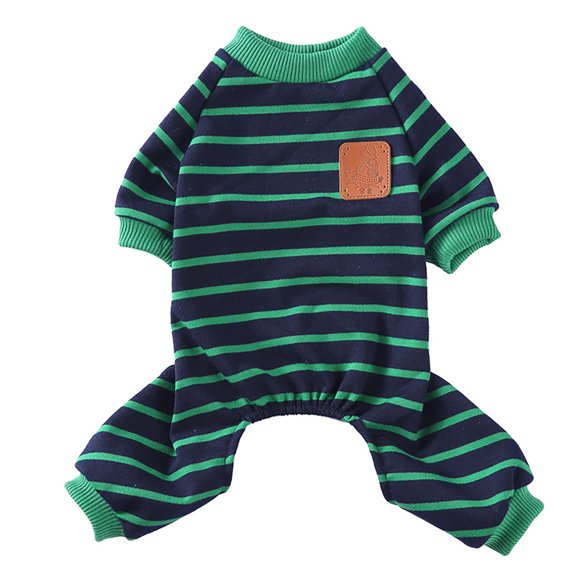 Dog Clothes for Small Dogs Girl Boy Dog Pajamas, Striped Stretch Winter Spring Outfit, Lightweight Color Block Pet Jumpsuit,Green,M
