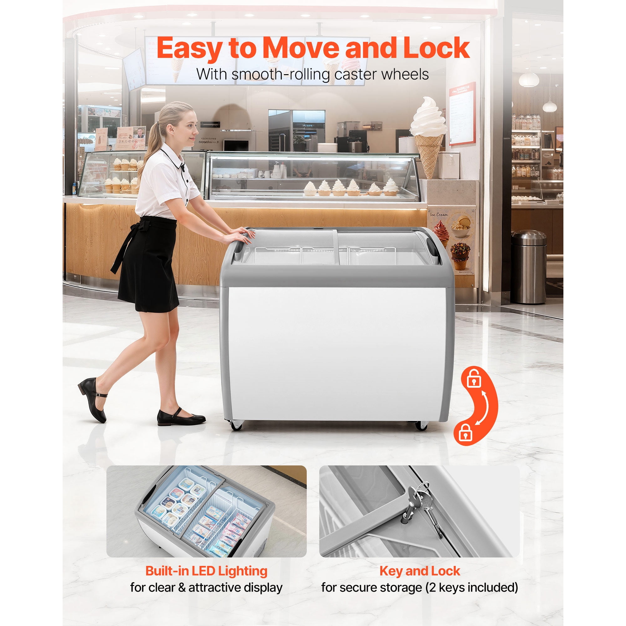 KFFKFF Commercial Ice Cream Display Freezer, Chest Freezer, Coated Cold‑Rolled Steel Plate Pre‑Coated Steel Plate