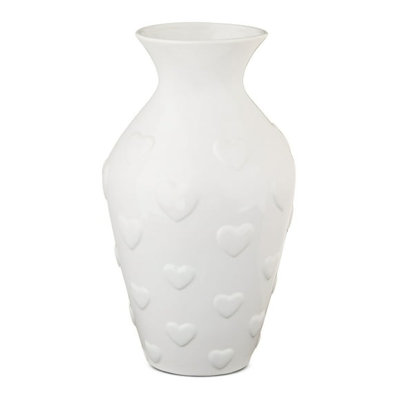 Ceramic Valentine's Day Heart Vase, White, 12", by My Texas House