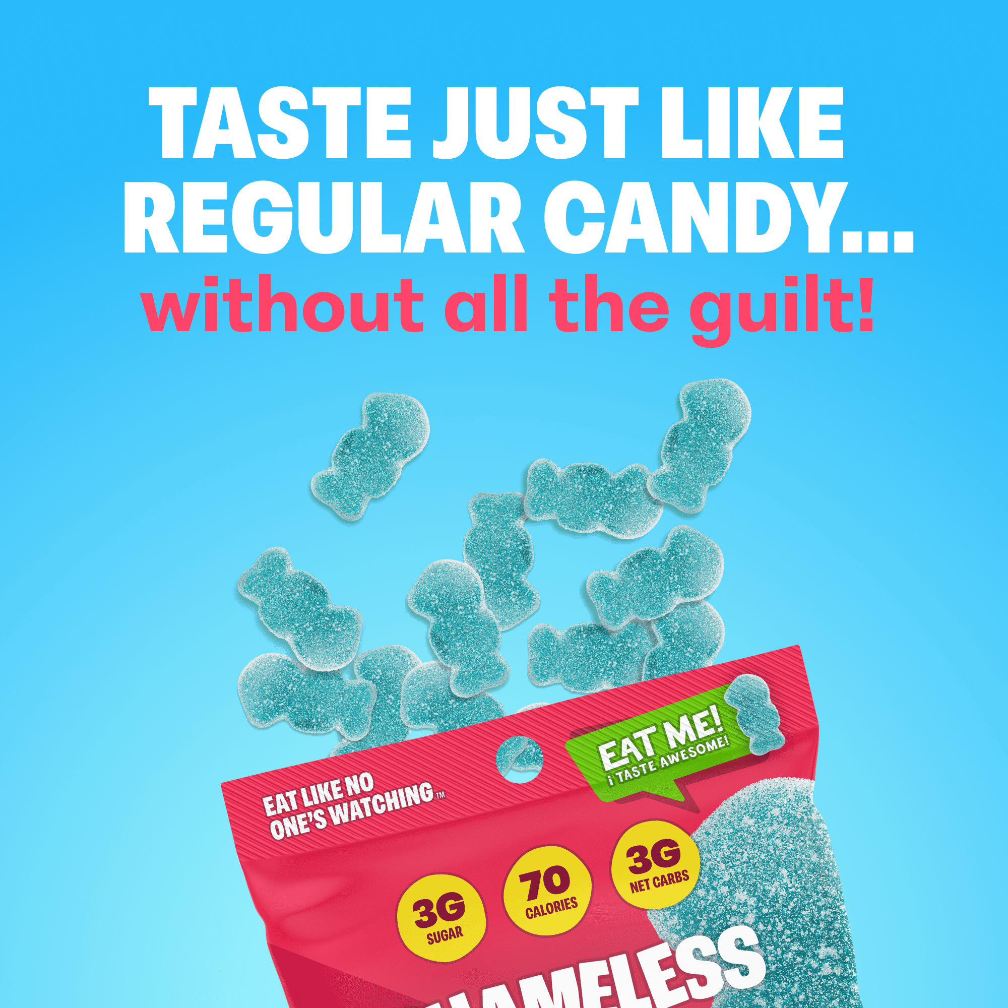 Shameless Snacks Super Sour Blue Raspberry - Sour Candy & Fruit Snacks, Gummy Candy, Keto Snacks in Bulk, 3g Sugar Gluten Free Vegan for Kids & Adults