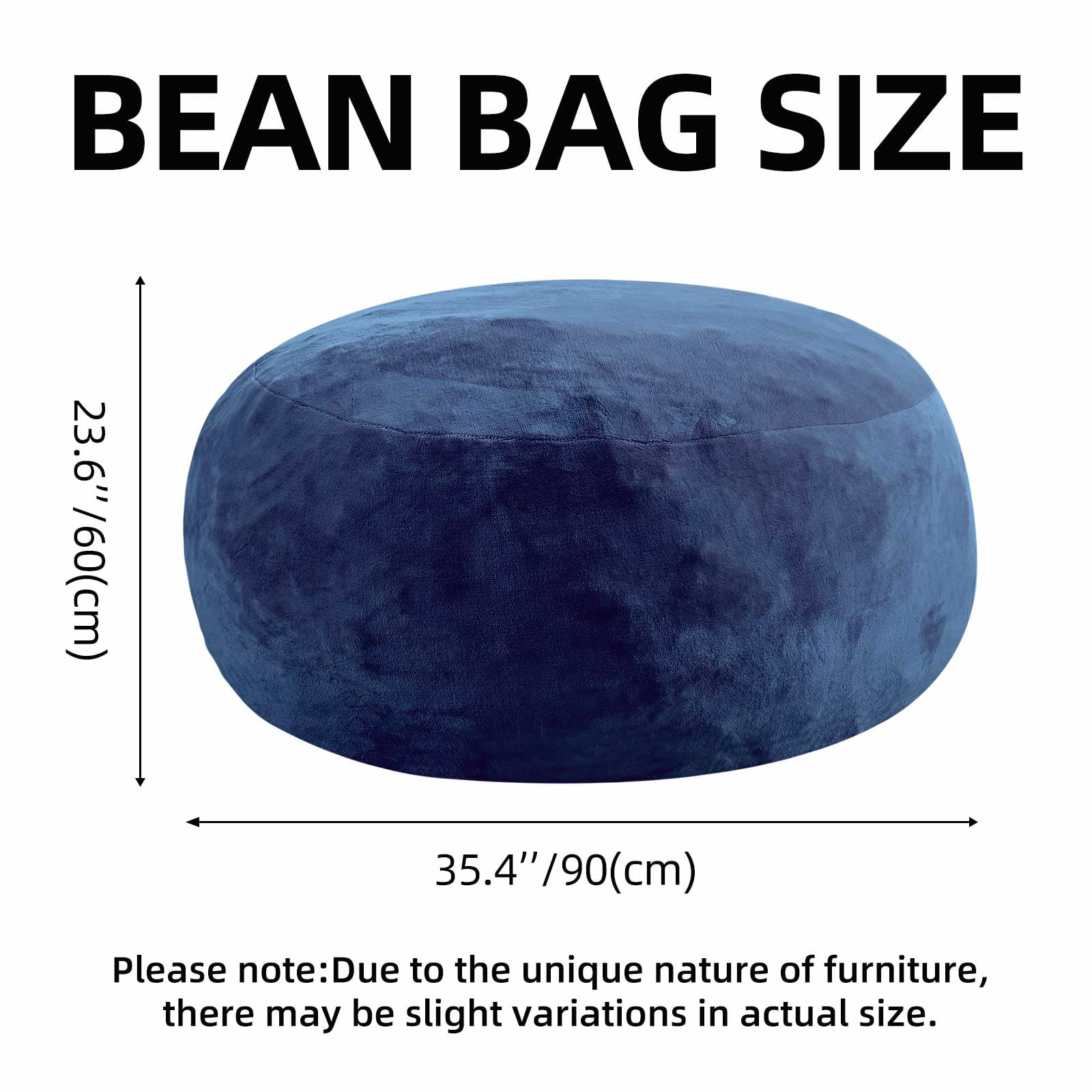 Bean Bag Chair 3FT,  Large Memory Foam Filled Chair for Adults and Teens, Soft Sofa with Removable Flannel Cover, Round Couch for Living Room Bedroom College Dorm