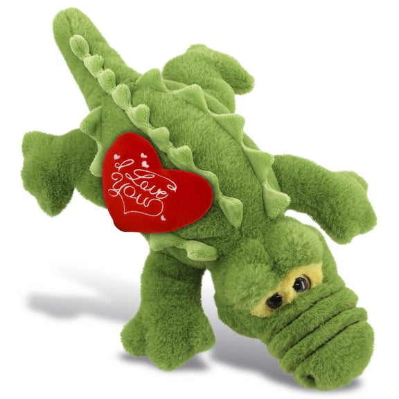 DolliBu I Love You Plush Super Soft Green Alligator - Cute Stuffed Animal Alligator with Red Heart Plush for Valentines, Anniversary, Romantic Date, Boyfriend, or Girlfriend Gift - 14 Inches